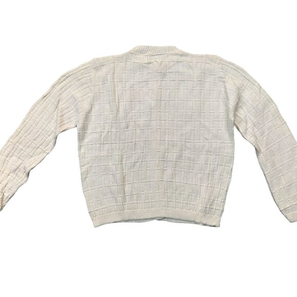 Vintage 1940s-1950s Waffle Knit Cream/Ivory Long Sleeve Cardigan Sweater Medium - Picture 5 of 7
